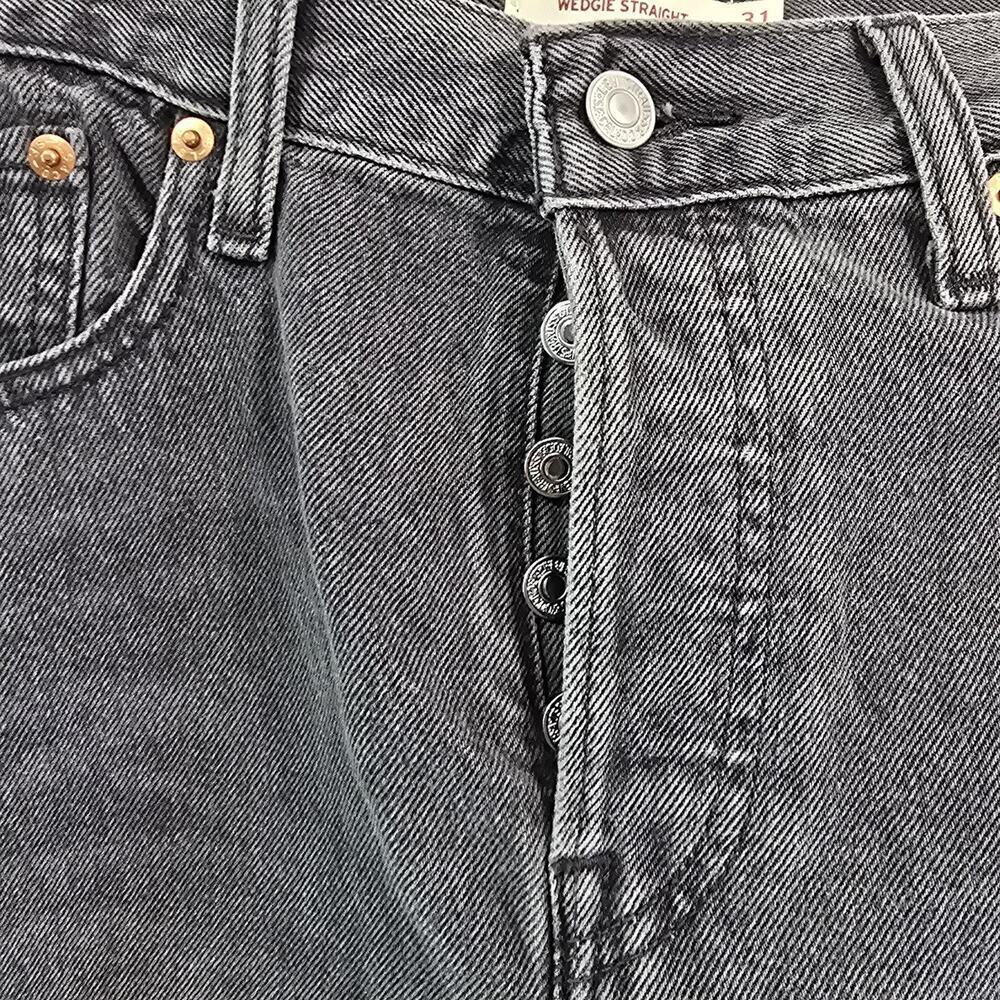 Levis Jeans Womens 31 Wedgie Straight Gray Black Denim Rigid Button Fly Frayed - Picture 10 of 13